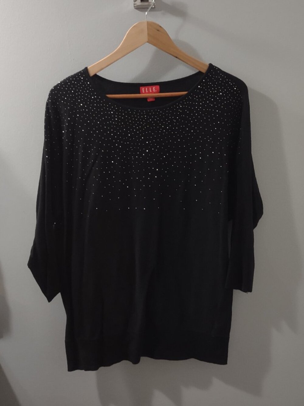 Elle XL Black Women's Sweater Silver Studded Rhinestones